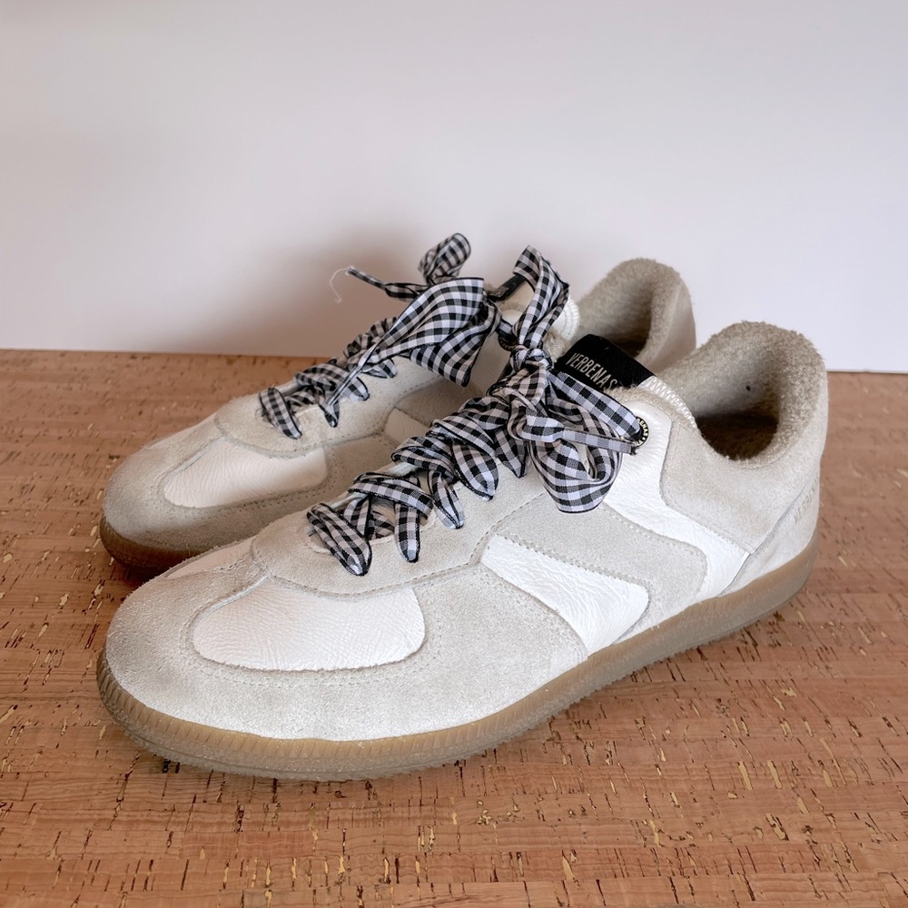 Verbenas Sora Neutral Suede Sneakers Gingham Laces Womens 39